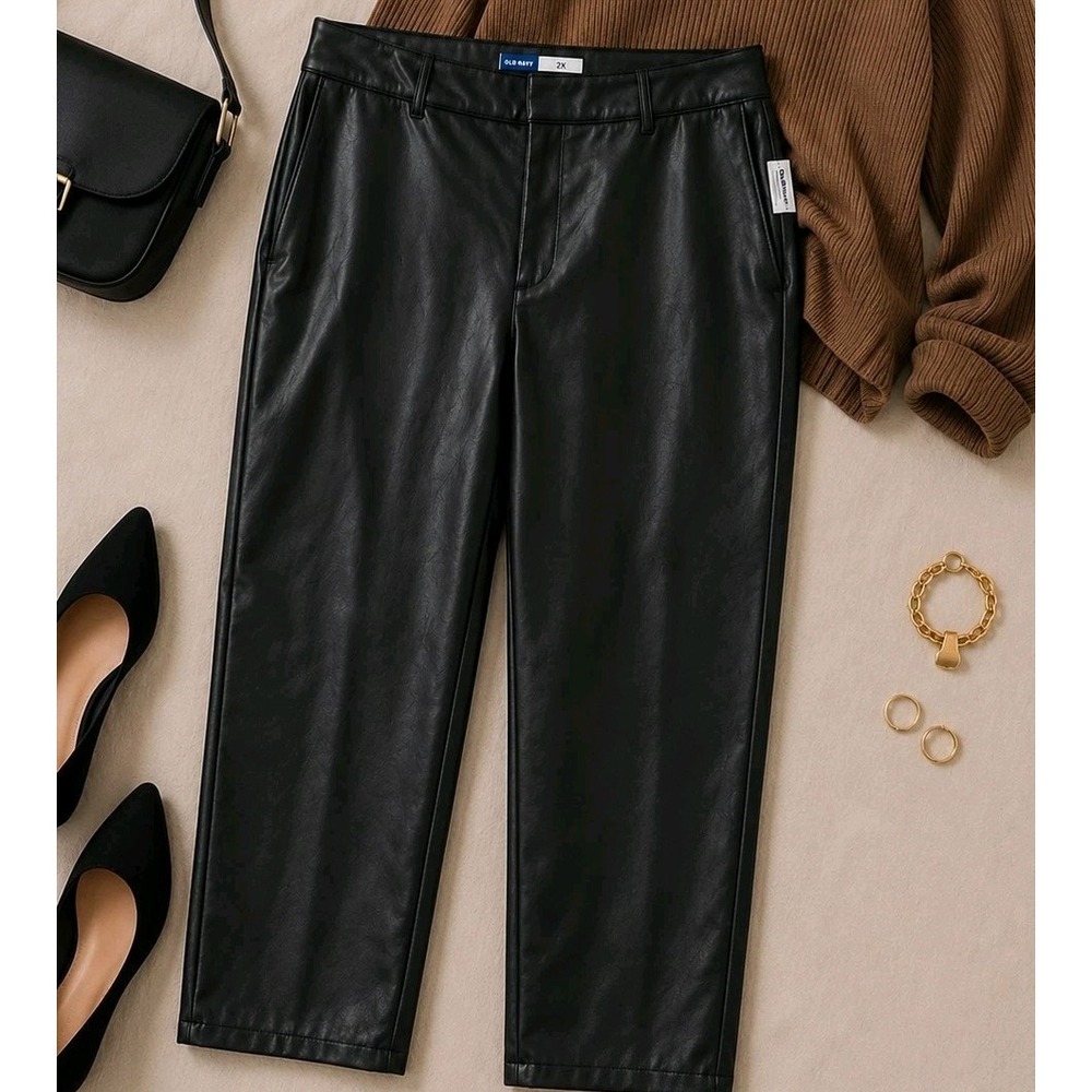 NWT Old Navy Pixie Faux Leather Pants Plus 20 High Rise Straight Black Chic